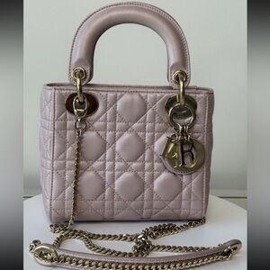 DIOR Metallic Pink  Lambskin Cannage Mini Lady Dior  Bag